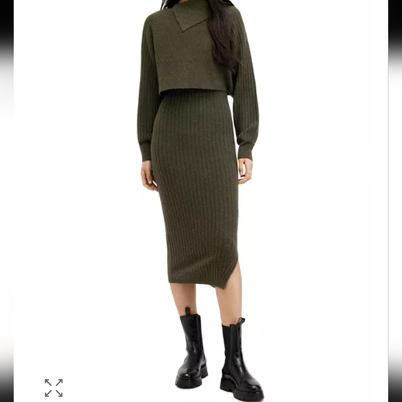 All Saints Dresses & Skirts - Green Allsaints Margetta 2-in-1 Ribbed Midi Dress (L)